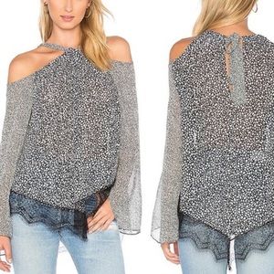 Derek Lam B&W Cold Shoulder Halter Top Lace Trim